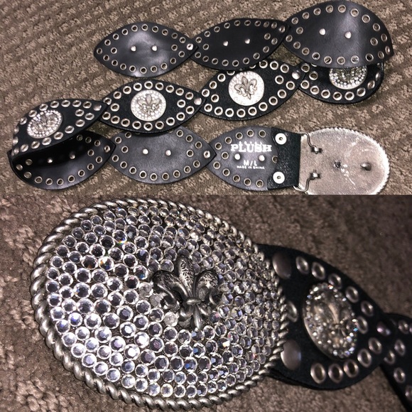 Royal Plush Black Rhinestone Fleur De Lis Belt M/L - Picture 4 of 6